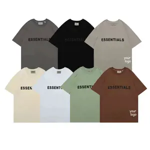 Camiseta de diseño de logotipo personalizado para hombre, camisa de alta calidad de gran tamaño, 100% algodón esencial, unisex, lisa, con hombro caído a granel