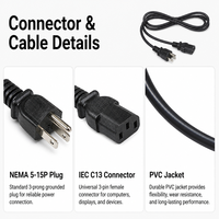 Câble d'alimentation IEC60320 C13 NEMA 5-15P CA 18AWG 10A 125V 3 broches avec mise à la terre moulé pour PC de bureau, moniteur, imprimante