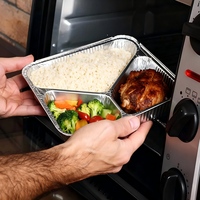 Barquette alimentaire rectangulaire jetable en aluminium alimentaire, écologique, résistante au four, à 3 compartiments, avec couvercle en plastique
