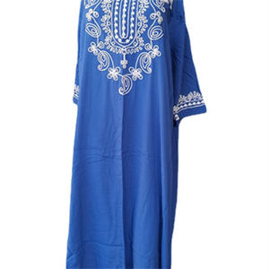 Nuovo stile alla moda <span class=keywords><strong>elegante</strong></span> e ricamato lungo <span class=keywords><strong>caftano</strong></span> taglie forti blu abito Midi abiti estivi donna Street Wear Casual Maxi abito - Product Image 4