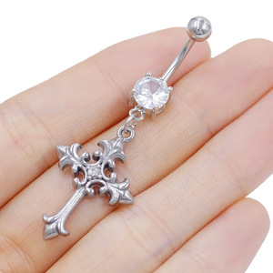 Piercings de Umbigo Modernos em Aço Inoxidável com Pingente de Olho Grego, Cruz e Mão de Hamsa, com Zircônia Cúbica, para Mulheres, Estilo Gótico - Product Image 6