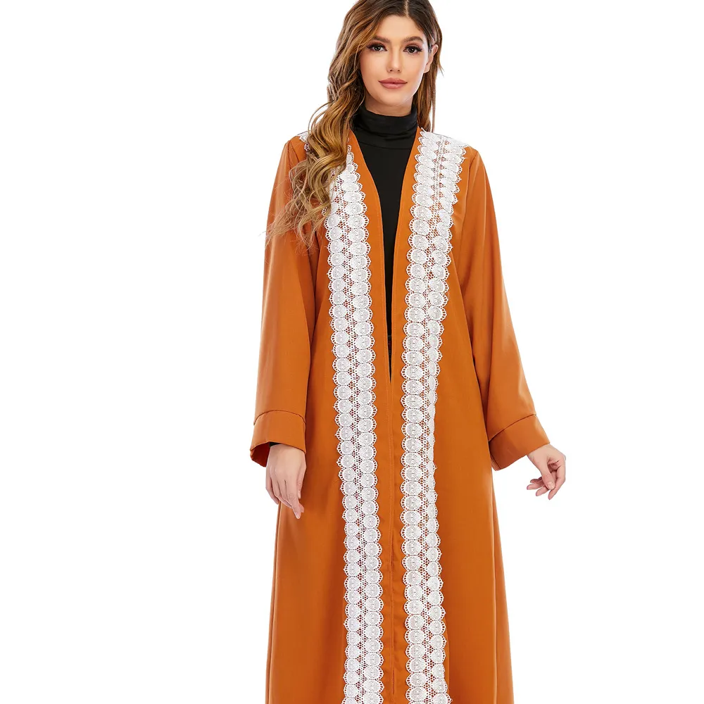 Bescheiden Dubai Stijl Caramel Bruin Abaya Voor Open Abaya Islamitische Kleding Turkije Effen Kleur Vrouwen Abaya