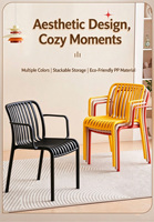 Fauteuil d'extérieur empilable en plastique avec accoudoirs, assise à lattes confortable, dossier résistant aux intempéries pour patio, jardin, hôtel, restaurant