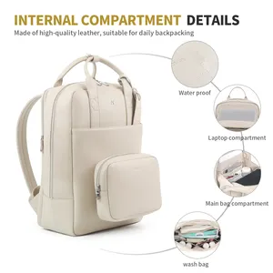 Mochila de cuero de color blanco para mujer, mochila antirrobo para llevar en la computadora con mochila de trabajo