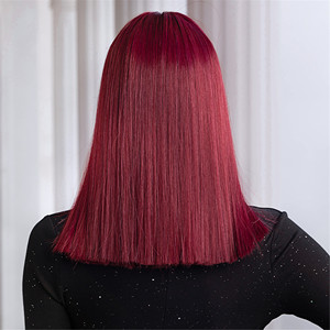 วิกผมสังเคราะห์ยาวเหมือนเส้นไหมสำหรับผู้หญิง,วิกผมสีแดงไวน์เบอร์กันดีทำจากไฟเบอร์ทนความร้อน - Product Image 4