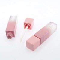 En stock – Tubes de brillant à lèvres carrés roses mignons de 8 ml en plastique, personnalisables, vides, avec pinceau en silicone, estampage à chaud