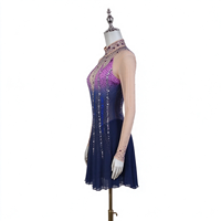Robe de patinage et de danse dégradé bleu marine, rose et violet, col montant, manches longues en maille nude, strass, pour enfants et adultes, compétition et performance