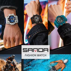 SANDA 6291 Montre de sport multifonctionnelle tendance à double affichage, montre-bracelet électronique lumineuse et étanche - Product Image 6