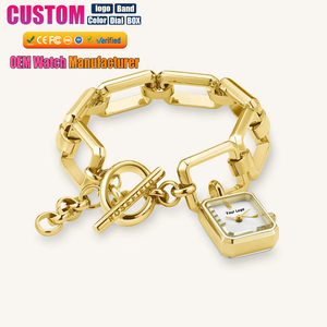 Montre-bracelet à quartz pour femme en acier inoxydable plaqué or 18 carats, avec chaîne à maillons CZ et pendentif, cadeau bijou, étanche 3 ATM - Product Image 2
