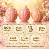 Bonbons en Cire Comestibles en Forme d'Insecte Coccinelle Rose Pastel, Sirop de Cire en Forme d'Animal, Étiquette Privée Disponible pour les Distributeurs