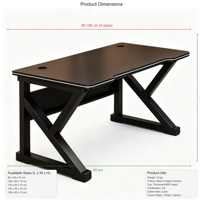 Bureau de jeu en forme de K, bureau d'ordinateur avec plateau blanc et cadre noir, table de bureau pour la maison, le bureau et les jeux