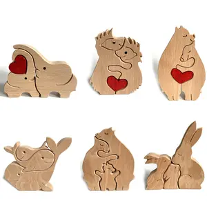 PUSELIFE Home Decoration Beech Wooden Bunny Mother Father And Child Family Puzzle Toy Decoration Mother Day Gift