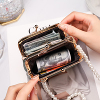 Dompet Mini Wanita ALW0004 dari Kulit PU Kapasitas Besar dengan Klip Uang Ganda, Pola Kustom PVC, Kancing Modis untuk Wanita Muda