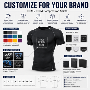 T-shirt de compression pour homme, directement de l'usine, tissu extensible doux au toucher, idéal pour la musculation et les clubs de sport. - Product Image 6