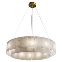 Lustre en marbre alabastre nuageux à double anneau, moderne et luxueux, avec éclat éthéré de lumière du jour, hauteur réglable, LED à intensité variable, haut-moyen