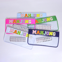 Keymay personnalisé Chenille Letetr Patch broderie plat grand sac en vinyle Pvc clair voyage Mahjong sac de rangement tuile Mahjong sac