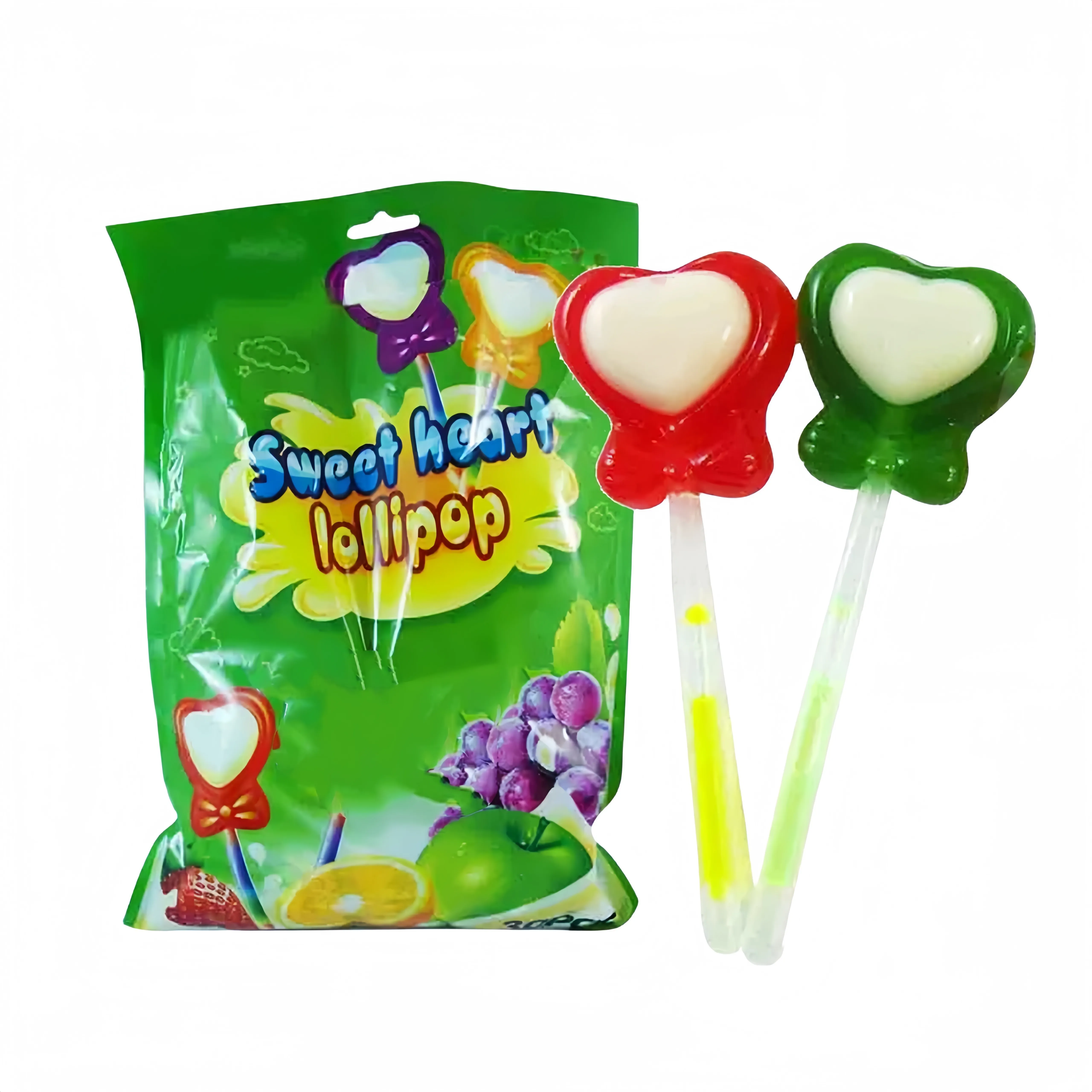 Wholesale Heart Shape Hard Lollipop with Glow Sticks Candy
