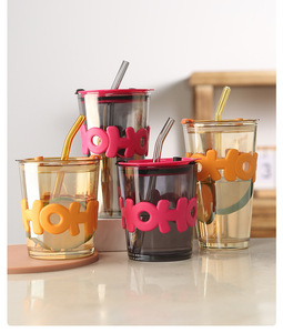 Gobelet à eau et à café <span class=keywords><strong>en</strong></span> <span class=keywords><strong>verre</strong></span> de grande capacité, au design élégant, avec couvercle <span class=keywords><strong>en</strong></span> plastique et <span class=keywords><strong>paille</strong></span> intégrée, idéal pour l'été - Product Image 2