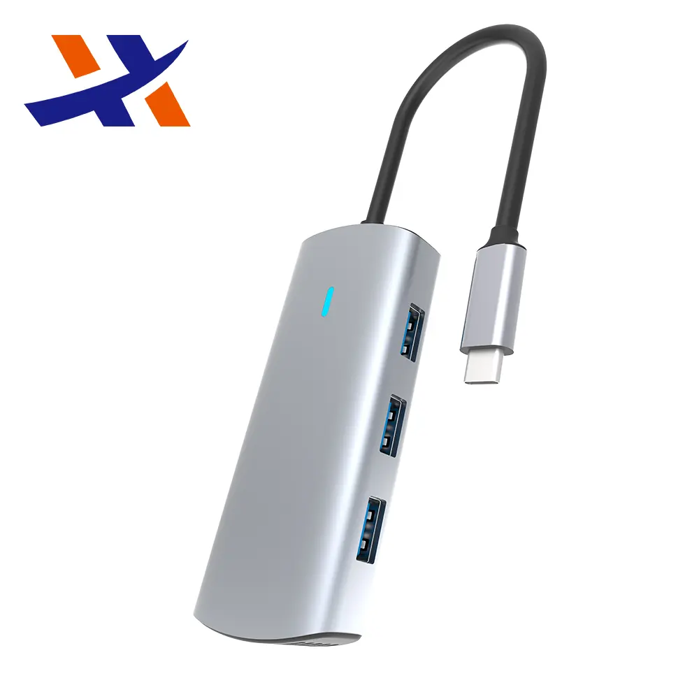 OEM stasiun Dok USB paduan Aluminium, Hub USB Tipe C USB-C USB 3.0, stasiun Dok dengan HD4K30HZ PD 100W, hub Port untuk stasiun Dok Laptop 5 in 1