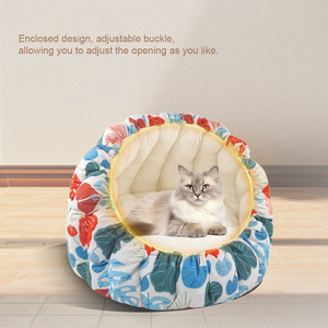 럭셔리 소형 고양이 및 개 소파 애완 동물 침대 봉제 인조 모피 둥지 솔리드 & 동물 인쇄 패턴 겨울 여행 기능 작은 애완 동물 - Product Image 2