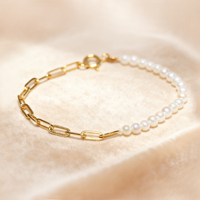 Bracelet tendance en argent S925 plaqué or 18 carats avec perles d'eau douce blanches filetées, cadeau de fête de Noël