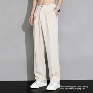 <span class=keywords><strong>Pantaloni</strong></span> da Completo in Seta Ghiaccio da <span class=keywords><strong>Uomo</strong></span>, Nuovi <span class=keywords><strong>Pantaloni</strong></span> Estivi a Gamba Larga, Dritti e Morbidi, Casual, con Drappeggio Estivo - Product Image 1