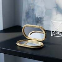 Miroir compact ovale en alliage de zinc de qualité supérieure avec étui en cuir PU, miroir de voyage portable, personnalisable, idéal comme cadeau