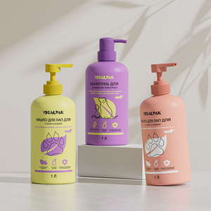 Emballage personnalisé écologique pour gel douche, bouteille à <span class=keywords><strong>pompe</strong></span> ronde de 1 litre, <span class=keywords><strong>vide</strong></span>, pour soins des animaux, bouteille de shampoing pour chien de 1000 ml - Product Image 1