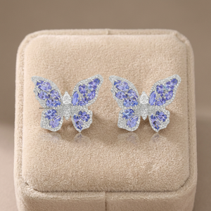 Boucles d'oreilles classiques en or 10K 14K 18K et argent sterling 925 935 avec pendentif papillon en moissanite bleue taille poire – Cadeau idéal pour mariage et fête - Product Image 1