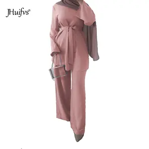 Hồi Giáo Hai Mảnh Trang Phục Abaya Dubai Hijab Dress Caftan Ả Rập Tees Vành Đai Kaftan Thổ Nhĩ Kỳ Quần Áo Hồi Giáo Cho Phụ Nữ
