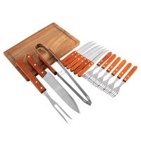 Ensemble d'outils de barbecue en acier inoxydable 16 pièces avec manche en bois, kit d'ustensiles de camping pour barbecue avec planche à découper en acacia et sac de transport