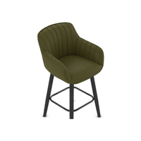 Tabouret de bar haut de gamme rembourré bleu avec accoudoirs, dossier cannelé, élégant, confortable, pivotant, pour la maison, la cuisine, le bar