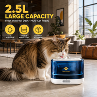 Fontaine à eau sans fil pour chat de 2,5 L avec capteur radar, eau fraîche à la demande, réservoir visible, abreuvoir pour animaux de compagnie d'intérieur