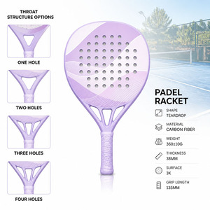 Racchetta da Padel in Fibra di Carbonio 12K, Nucleo EVA 38mm, Multi-Throat e 3 Forme, Stampa Personalizzata Viola Pastello a Onde - Product Image 2