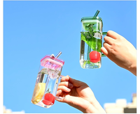 Tasse à café en verre borosilicate multicolore style nordique avec poignée et paille, résistante au lave-vaisselle, avec couvercle, pour la maison, modèle papillon, pour influenceurs
