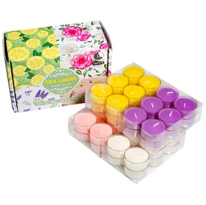 Lot de 48 bougies chauffe-plat colorées en PVC, fait à la main, usage quotidien, en cire de soja, 4 heures, non parfumée, coffret cadeau