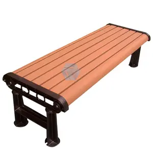 Wholesale OEM ODM HDPE Recycled Plastic Slat Cast Aluminum Leg Backless Public Bench Outdoor Bench With Length Customized