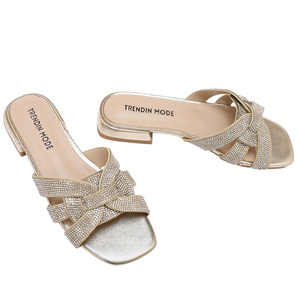 PU Women's <strong>Slipper</strong> Flat Light Weight Slip-On Customized <strong>Diamante</strong> Comfort Soft Footwear for Autumn/Spring/Summer - Product Image 4