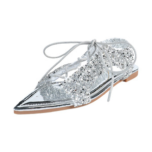 Sandalias Planas con Cordones y Pedrería para Mujer, Punta Puntiaguda, Correa en el Tobillo, Elegantes Zapatos de Verano - Product Image 4