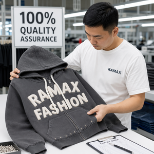 Sweat-shirt à capuche zippé pour homme RAMAX FASHION, 500 GSM, impression en relief, strass, coupe ample, style streetwear - Product Image 5