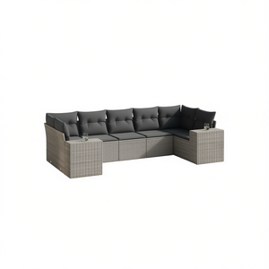Conjunto de Sofás de Jardín de Ratán Gris, 6 Plazas, Resistente a la Intemperie, Muebles de Exterior de Diseño Contemporáneo - Product Image 1