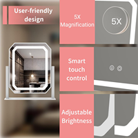 Style Touch Control LED Design for Square Makeup Mirror 3 Lighting Modes Detachable 5x Magnifier Pocket Mirror Metal Frame