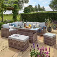 Garten-Ecksofa Outdoor-Möbel Terrassen-Rattan-Essgruppe Rattan-Garten-Sektionalsofa mit Höhenverstellbarem Tisch