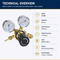 Régulateur de pression double manomètre en laiton pour gaz argon, hélium, propane, acétylène, débit 30 m3/h