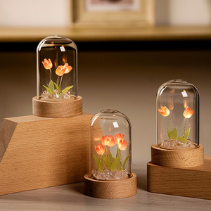 DIY 5 flor hecha a mano tulipán vidrio LED luz de noche Logo personalizado tulipán lámpara de mesa luz de noche - Product Image 1