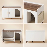Meuble moderne en bois pour animaux de compagnie, avec bac à litière dissimulé, fonction table et table de chevet, et griffoir intégré, empilable