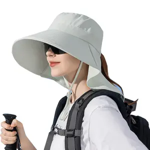 Grosir topi matahari tepi lebar kualitas tinggi UPF 50 + perlindungan matahari topi ember berkebun Hiking luar ruangan untuk wanita