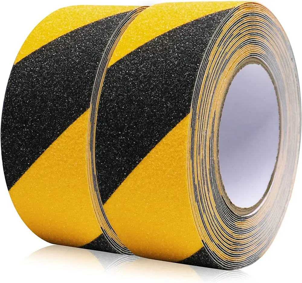 Paquete de 2 cintas de tracción antideslizantes amarillas y negras de 2 "x 33 pies de agarre, adhesivo abrasivo para escaleras, seguridad, interior, exterior