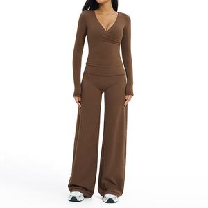 ชุดโยคะผ้าเนื้อนุ่มระบายอากาศแห้งเร็วแบบทึบสีพื้น ยี่ห้อ Tiktok Viral สำหรับผู้หญิง เสื้อออกกำลังกาย กางเกงโยคะ<span class=keywords><strong>ขา</strong></span>ยาว ผ้าไนลอนผสมสแปนเด็กซ์ ชุดออกกำลังกาย - Product Image 2