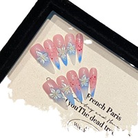 3D Ice-Transparent Lily Flower Airbrush Gradient Handmade Ultra-Thin Seamless French Girl Wearable Nails Two-Tone Stickers